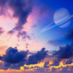 This is a pixiv picture whose title is 夕暮れの天体.