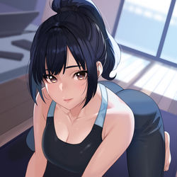 This is a pixiv picture whose title is 股関節ストレッチお姉さん。.
