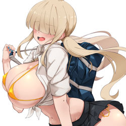 This is a pixiv picture whose title is アメスク目隠巨乳ギャルちゃん.