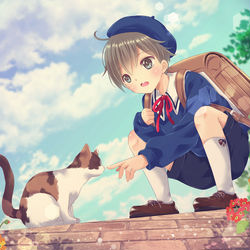 This is a pixiv picture whose title is 放課後の少年と猫ちゃん.