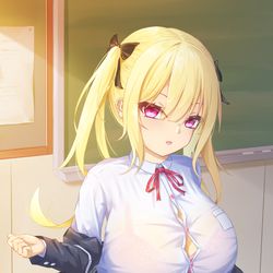 This is a pixiv picture whose title is 爆乳JCが勝負を仕掛けてきた！.