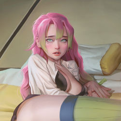 This is a pixiv picture whose title is 甘露寺蜜璃 (Kanroji Mitsuri).