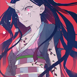 This is a pixiv picture whose title is 禰豆子と謝花兄妹.