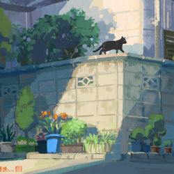 This is a pixiv picture whose title is ねこ散歩.