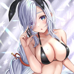 This is a pixiv picture whose title is 黒バニーな申鶴【色々差分あり】.