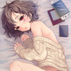This is a pixiv picture whose title is ニット×男の娘.
