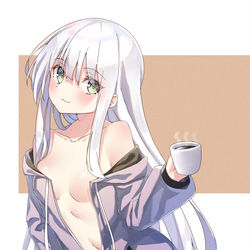This is a pixiv picture whose title is 白髪×裸パーカー.