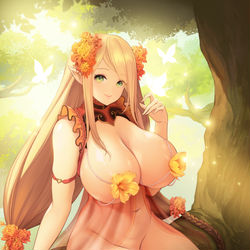 This is a pixiv picture whose title is 樹上のエルフ.