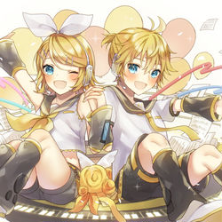 This is a pixiv picture whose title is 鏡音リンレン14周年！！.