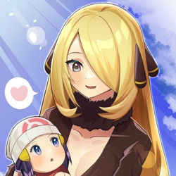 This is a pixiv picture whose title is シロナさんとSDヒカリちゃん.