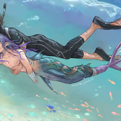 This is a pixiv picture whose title is 義ヒレ人魚(欠損表現).