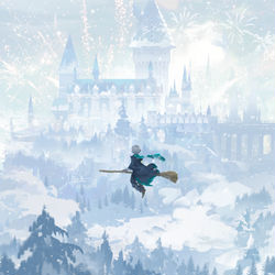 This is a pixiv picture whose title is Winter Fireworks at Hogwarts.