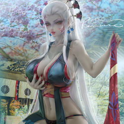 This is a pixiv picture whose title is 堕姫/Daki.