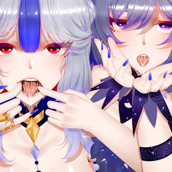 This is a pixiv picture whose title is 璃月淫行2(凝光刻晴双飞篇).