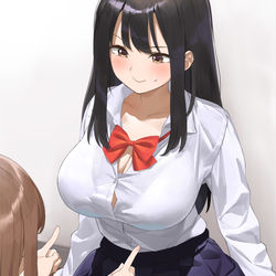 This is a pixiv picture whose title is 乳首当てゲームで遊ぶ女の子（3枚）.