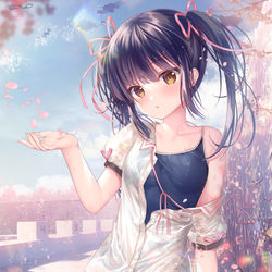 This is a pixiv picture whose title is 「花びらに想いをこめて」.