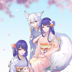 This is a pixiv picture whose title is 姐妹二人 仙狐两匹 raidens and kitsunes.
