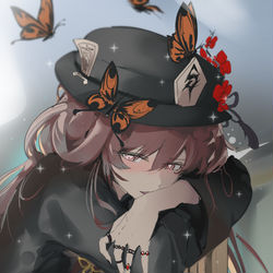 This is a pixiv picture whose title is Lonely Hutao | Genshin.