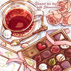 This is a pixiv picture whose title is シマエナガと優雅な午後のお茶.