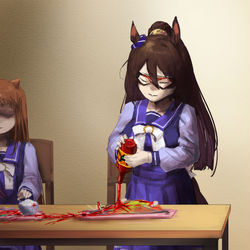 This is a pixiv picture whose title is 何にでもデスソースを掛けるエルコンドルパサー.