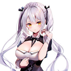 This is a pixiv picture whose title is 白髪の新人メイドさん.