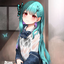 This is a pixiv picture whose title is 雨宿り🦋.
