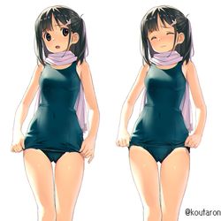 This is a pixiv picture whose title is スク水スカートめくり.