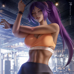This is a pixiv picture whose title is Sporty Yoruichi / 四楓院夜一.