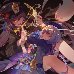 This is a pixiv picture whose title is 胡桃&七七.