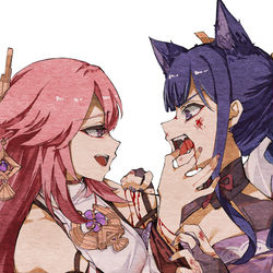 This is a pixiv picture whose title is Yae Miko and her mad dog.