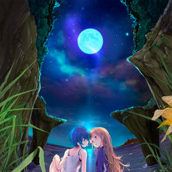 This is a pixiv picture whose title is 月が見てる.