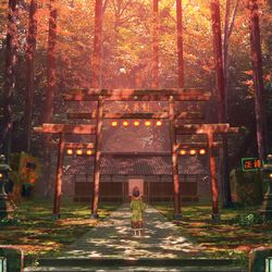 This is a pixiv picture whose title is 大炎刻街「飾燈神社」.