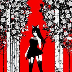 This is a pixiv picture whose title is 🌹薔薇と黒猫娘🌹.