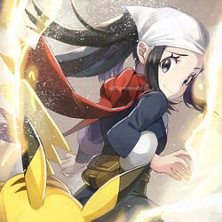 This is a pixiv picture whose title is ポケモンレジェンズ　アルセウス　ショウとピカチュウ.