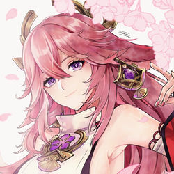 This is a pixiv picture whose title is 八重神子様と桜.