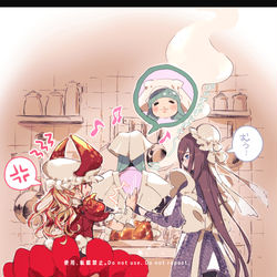 This is a pixiv picture whose title is 【skeb】メイド戦隊inキッチン.
