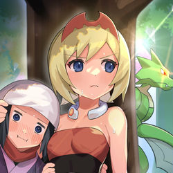 This is a pixiv picture whose title is カイちゃんと一緒に怖いポケモンから隠れたい.