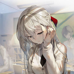 This is a pixiv picture whose title is 授業中白髪ちゃん.