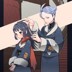 This is a pixiv picture whose title is 三角巾着けてもらうシーン.