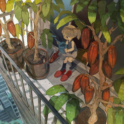This is a pixiv picture whose title is ベランダのカカオ.