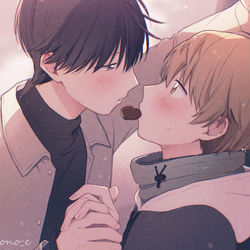 This is a pixiv picture whose title is 【創作BL】「先輩…」.