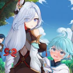 This is a pixiv picture whose title is 重雲：《关于我在野外被小姨子推倒还被好兄弟发现这件事》.