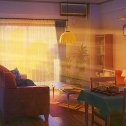 This is a pixiv picture whose title is キャサリン 部屋 日没  夜.
