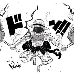 This is a pixiv picture whose title is ルフィのMEET刀流！！.