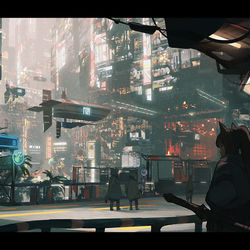 This is a pixiv picture whose title is 第8埠頭 飛空艇乗り場.