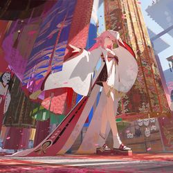 This is a pixiv picture whose title is 【八重神子】お祭りの巫女.