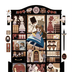 This is a pixiv picture whose title is 鏡の国の本棚.