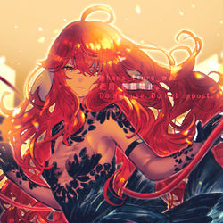 This is a pixiv picture whose title is 【skeb】朱色の髪、黒いドレス.