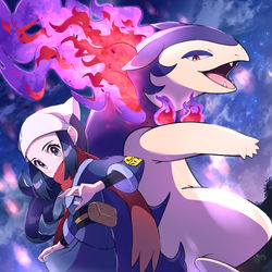 This is a pixiv picture whose title is ショウ＆ヒスイバクフーン.