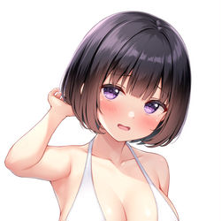 This is a pixiv picture whose title is 黒髪ショートと白ビキニ.